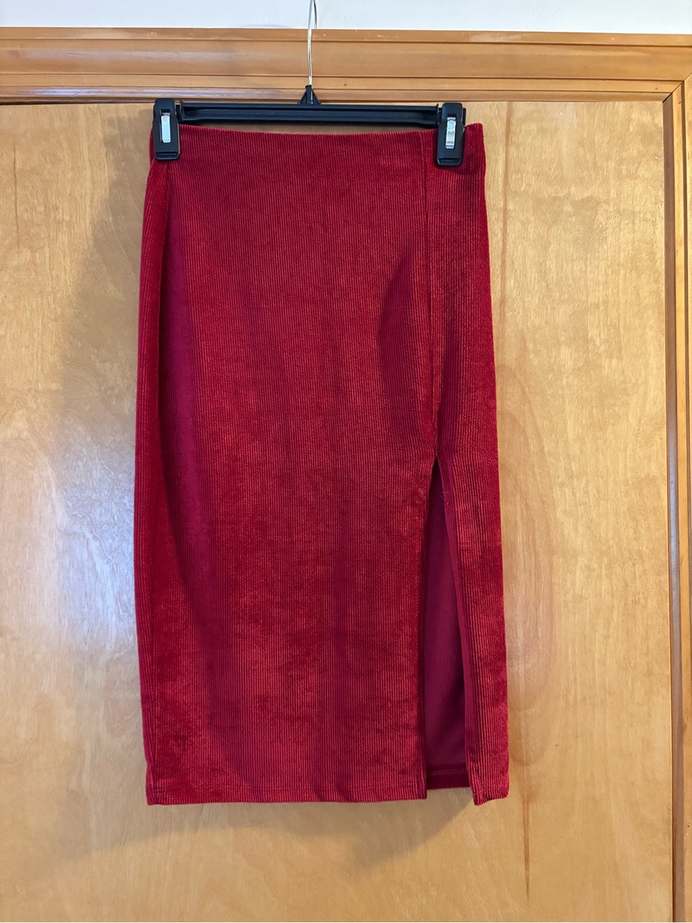 Forever 21 Red Corduroy High Slit Midi Skirt